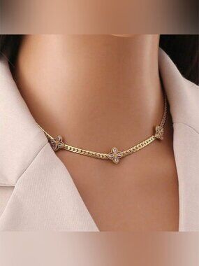 Gold Plated Stainless Steel Clover Chain Necklace